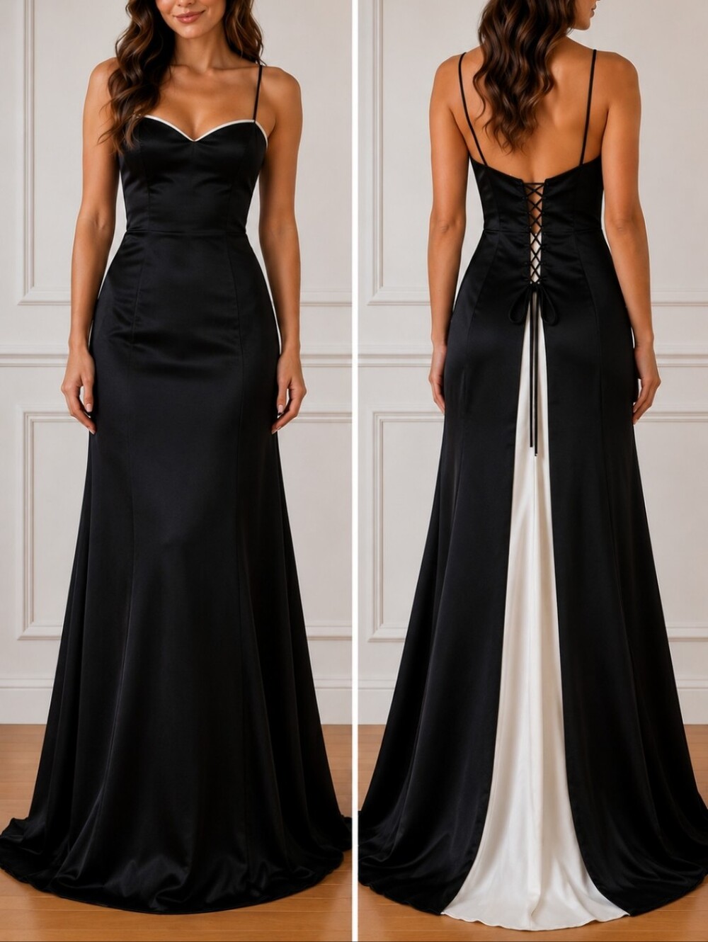 Betsy & Adam Black Satin Corset Back Prom Dress Formal Gown S 8 Y2K Glam - Picture 1 of 13